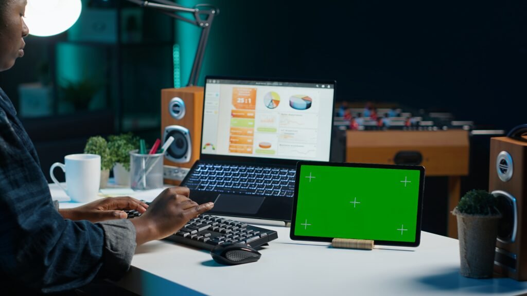 remote worker personal apartment office using mockup tablet