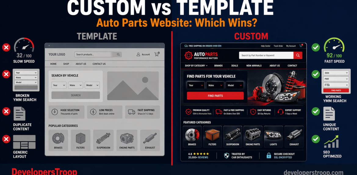 custom auto parts website vs template website